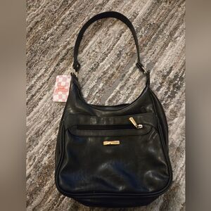 Classic Black and Gold Shoulder Bag with Structured Design